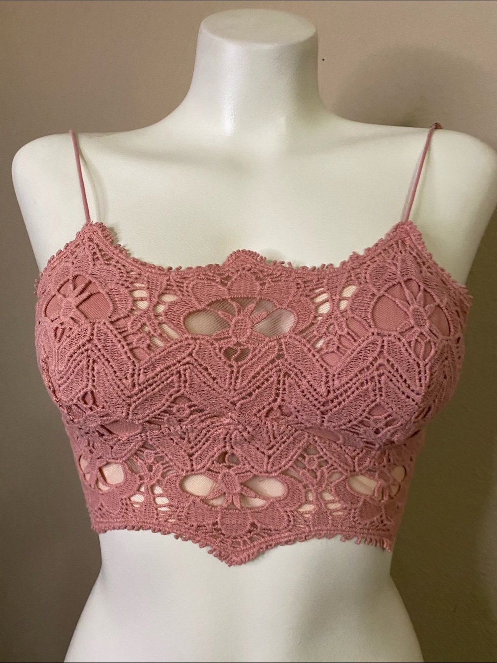 Free People Dusty Rose crop crochet tube camisole top M